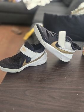 Nike Kids Black, White and Gold Velcro Sneakers